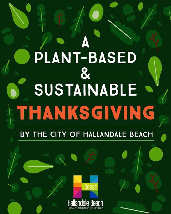 Cover design for Hallandale Beach's plant-based and sustainable Thanksgiving guide